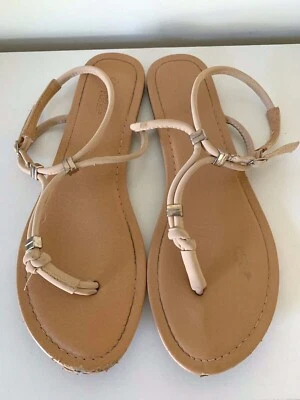 Charlotte Russe Women's Natural Flat Strappy Thong Ankle Buckle Sandals Size 8 - Image 1 of 4