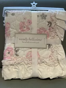 New Wendy Bellissimo Savannah Reversible Crib Quilt Blanket Ruffles Cotton Roses - Picture 1 of 7