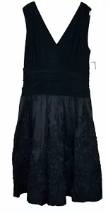 Jessica Howard Evenings Little Black Dress Sleeveless Fit & Flare Ribbons Sz 20 - Picture 1 of 8