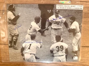 Berra, Reese, Snider (HR) Autographed Signed 1955 World Series 8x10 photo /coa - Picture 1 of 1