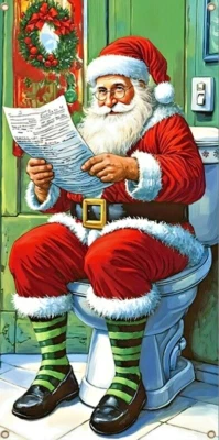 lustige Tür Deko "Weihnachtsmann liest Zeitung auf WC"  Weihnachten Santa Claus - Bild 1 von 2