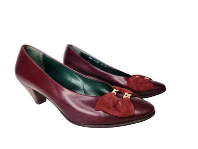 GUCCI бордовые кожаные туфли-лодочки платье GG бант винтажный Италии 37-7 - Изображение 1 из 4