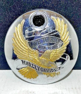 Harley Davidson OEM EVO Fuel Door Cover Live to Ride Gold - Used - Picture 1 of 3