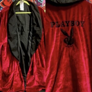 Vintage Playboy Costume Collection Red and Black Embroidered Velvet Robe Sz XL - Picture 1 of 14