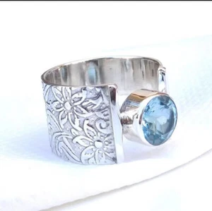 Blue Topaz Ring 925 Sterling Silver Band& Statement Ring Handmade Ring All Size