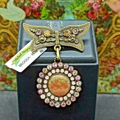 Broche Pin Lazo Rosa Michal Negrin Rosas Camafeo Gota y Cristales Swarovski Nuevo Regalo Foto 1 de 4