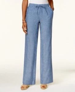 Charter Club Petite 100% Linen Drawstring Pants, Blue Ocean Sz-PS - Picture 1 of 4