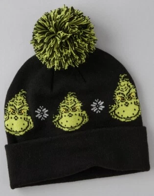 Mr. Grinch Holiday Navidad Sombrero Invierno Gorro Pom Dr. Seuss Retro Negro Foto 1 de 4