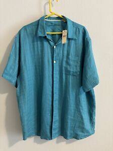 Men’s Turquoise Linen XLX Tommy Bahama Short Sleeve Button Up Shirt