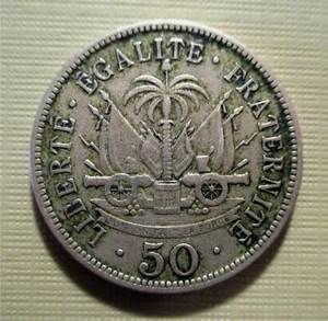 HAITI - 1908 - 50 CENTIMES - CU/NI LOW MTG OF 800K - WATERBURY CT. KM#56 TOHC - Picture 1 of 3