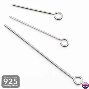 925 Sterling Silver EYE PINS 15mm 20mm 30mm 0.8mm wire JEWELLERY MAKING FINDINGS - Picture 1 of 7