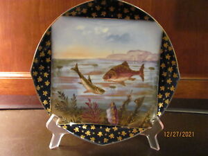 130 Year Old Limoges, Hand Painted, Unique Cobalt Blue 9" Fish Plate,1882-1890  
