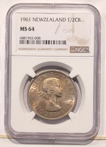 1961 New Zealand 1/2 Crown Graded MS 64 By NGC - Picture 1 of 2