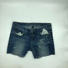 Arizona Womens Jean Shorts Size 3 Blue Denim Cotton Stretch Distressed Button