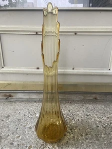 VINTAGE GORGEOUS L.E. SMITH SIMPLICITY AMBER SWUNG 20" VASE W/FAT BOTTOM - Picture 1 of 20
