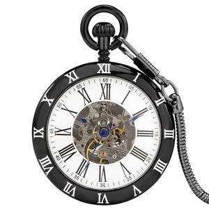 Luxury Open Face Men's Pocket Watch Handwinding Mechanical Watches Pendant Chain - Picture 1 of 9