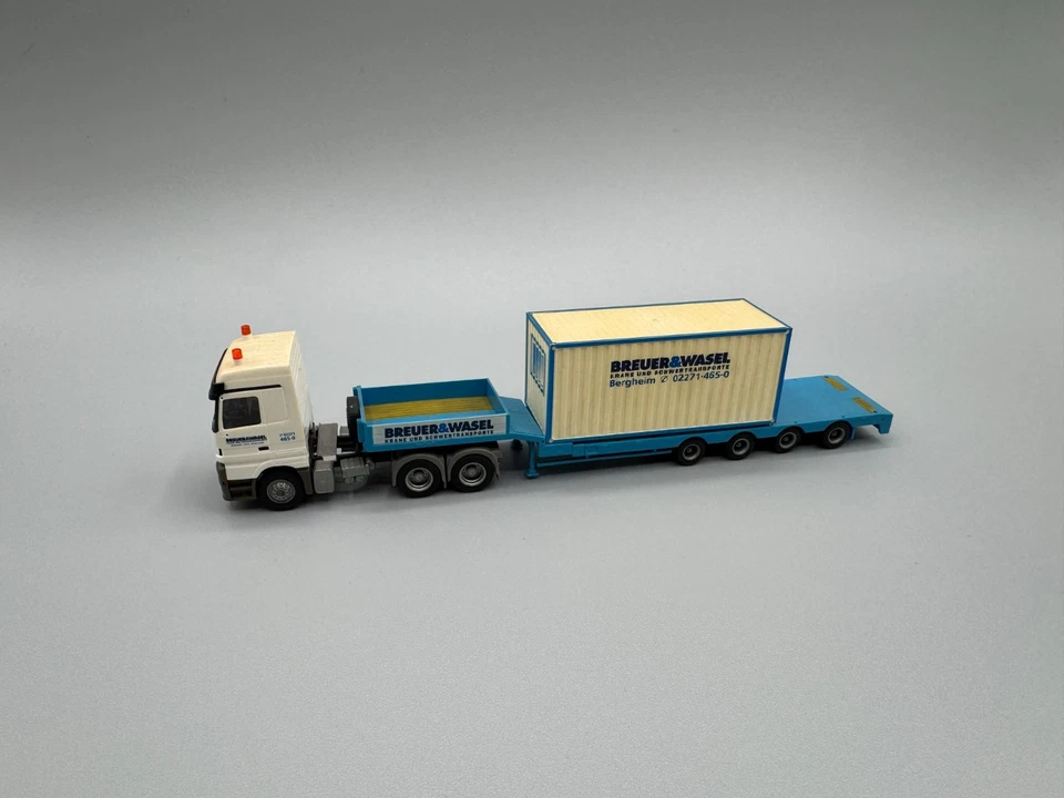 1:87 Herpa Albedo Mercedes-Benz (Breuer & Wasel) Container-Tieflader SLT - Bild 1 von 4