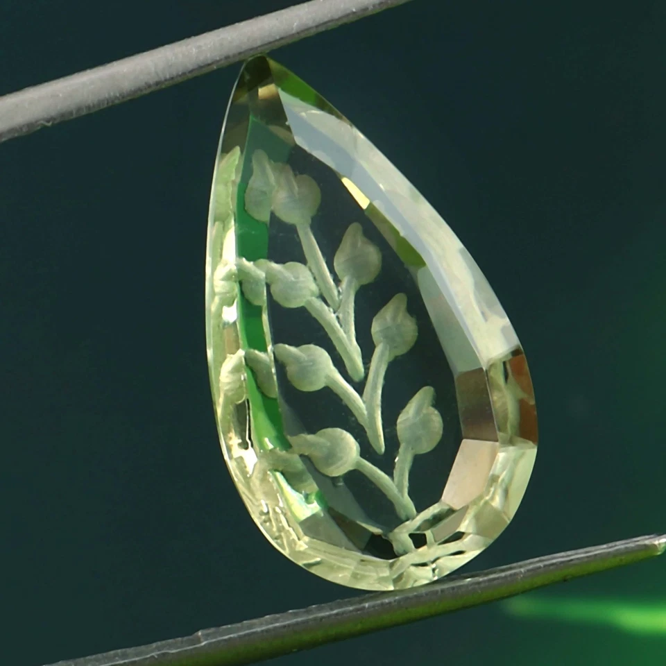 Natural Green Amethyst Hand Made Antique Carving for Jewlery making CA201 - Image 1 of 1