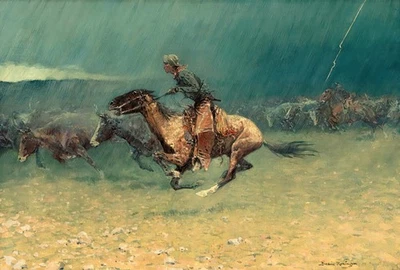 Reproducción de pintura de la estampida de Frederic Remington Foto 1 de 4