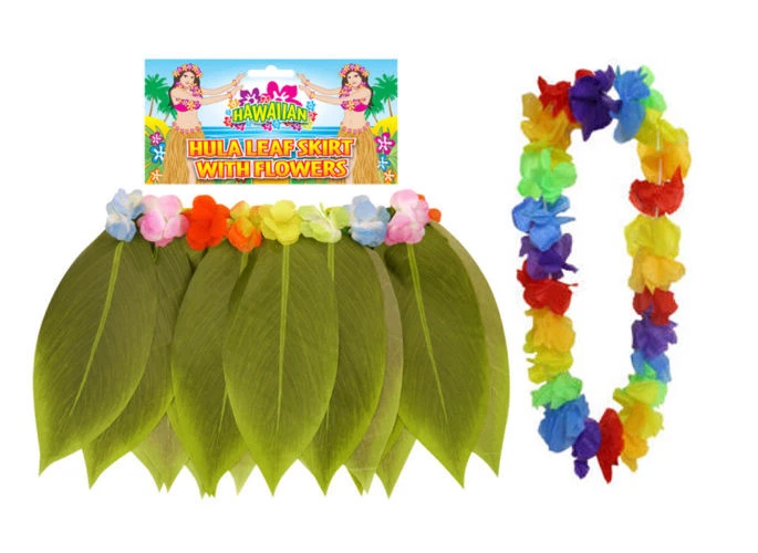 Falda Hawaiana Hula Niña Hierba Hoja Elegante Vestido Disfraz Playa y Guirnalda Lei Foto 1 de 1