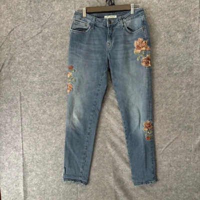 Pantalones de mezclilla para mujer Mavi Ada Boyfriend talla 29 azules bordados florales elásticos boho Foto 1 de 4
