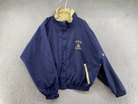 Vintage Champion Embroidered Notre Dame Full Zip Windbreaker Jacket Mens Size XL Cover