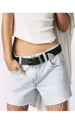 Free People We The Free Ivy Mid-Rise Raw Hem Denim Shorts in Light Blue Wash - Image 1 of 2