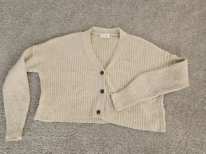 By Together cropped cardigan S knit sweater Anthropologie Beige Button Front - Picture 1 of 10