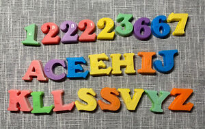 Lot of 24 Vintage Magnetic Fridge Alphabet Letters Numbers ABC 123