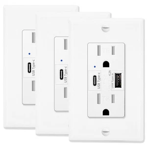 4.2A USB C Wall Outlet Receptacle Type A&Type C Tamper Resistant for Samsung × 3 - Picture 1 of 12