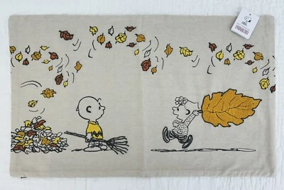Pottery Barn Peanuts™ Fall Leaves Embroidered Lumbar Pillow Cover 16"x26" NWT - Image 1 of 4