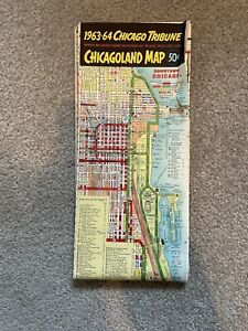Vintage Chicago Tribune 1963-1964 Chicagoland Podróż Duża mapa Rozkładana