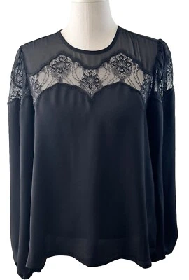 BLUSA Express para mujer mediana negra acento de encaje transparente ojo de cerradura campesina nueva con etiquetas Foto 1 de 4