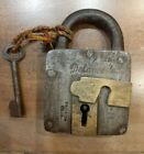 Antique Old Iron Defence B-8 Brass Work Lock With Iron Key Padlock