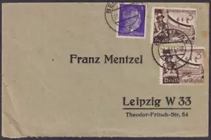 F-EX56694 DEUTSCHLAND 1941 BERLIN 3pf LEIPZIGER MESSE ARCHITEKTUR COVER + 6pf HITLER. - Bild 1 von 2