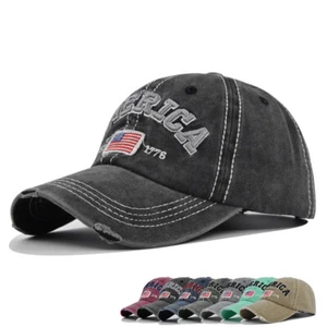 USA Embroidered Women Men Baseball Caps Distressed American Flag Hats Snapback - Picture 1 of 20