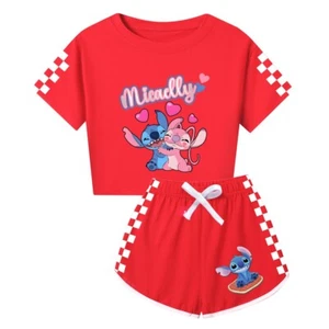 Girls Lilo&Stitch Cartoon Athletic Outfit Jogging T-Shirt Set Tracksuit 2 piece - Picture 1 of 25