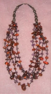 Amethyst Amber Necklace Five Strands Never Worn Stunning Vintage Estate Jewelry - Picture 1 of 11