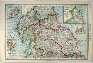 Norte de Inglaterra - Mapa original de George Philip & Son c1906. Antiguo - Imagen 1 de 2