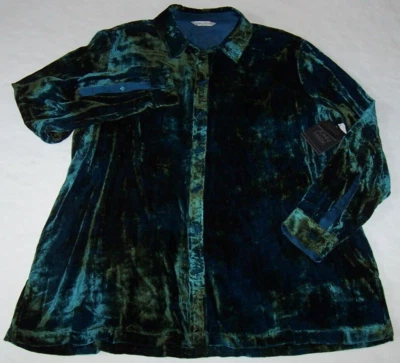 Blusa túnica nova com etiquetas John Mark azul/verde ombre veludo botão frontal G LINDA - Imagem 1 de 4