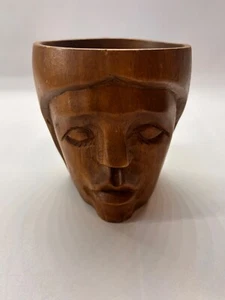 Hala Kahiki Vintage Affenschote handgeschnitzt Holz Frau Becher Kaffeetasse Hawaii - Bild 1 von 10