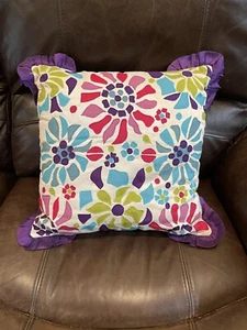 Embroidered Pier 1 One Imports Throw Pillow Floral Embellished Multicolor 14x14 - Picture 1 of 8