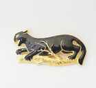 Huge vintage gold tone black enamel Panther wild cat brooch pin by Doreen Ryan