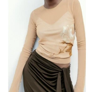 ZARA Mesh Tulle Top Printed Blouse Size XS - Picture 1 of 6