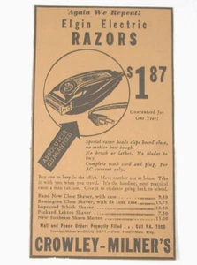 1938 Print Ad Clipping Elgin Electric Razors Crowley Milner's Advertisement - Picture 1 of 1