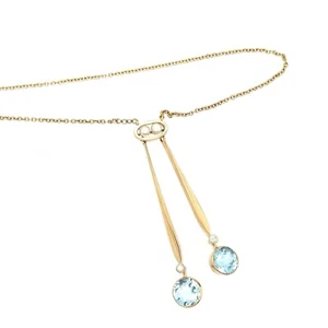 Kette mit Anhänger aus 585/- Gelbgold mit Aquamarin u. Zuchtperle Nr. 283792 - Bild 1 von 7