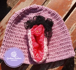 Handmade Crochet Vulva Hat Wool Funny Feminist Gift - Picture 1 of 2