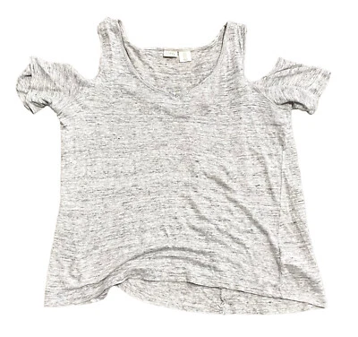 Camisa Top Lucy & Laurel 100% Lino Hombro Frío S/S Para Mujer Talla Mediana M Gris Foto 1 de 4