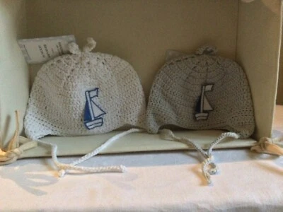 Powell Craft - Knitted Baby Bonnet - White or Blue - Newborn / 0-6 months