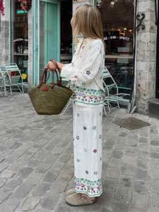 ZARA NUEVO CONJUNTO COORD MUJER SS24 CAMISA + PANTALÓN BORDADO FLORAL - Imagen 1 de 10
